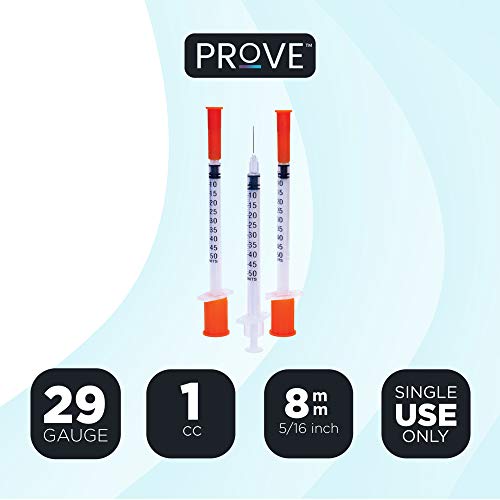 Prove Singleuse Insulin Syringes, 29 Gauge 1cc 8mm 5/16’’, 100 Count