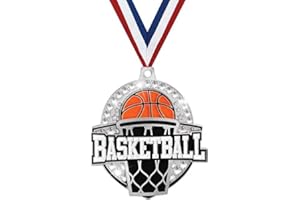 Crown Awards 2 1/4" Royal Basketball Medals, Silver Basketball Medals with Free Neck Ribbon