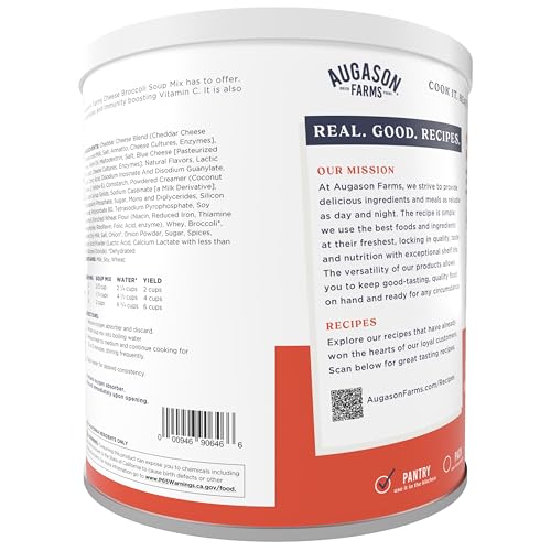 AUGASON FARMS CHEESY BROCCOLI SOUP MIX CAN, EMERGENCY FOOD SUPPLY, EVERYDAY MEALS, 38 SERVINGS