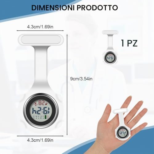 Orologio da Infermiere, Orologio per Infermieri in Silicone con Spilla, Infermieri Fob Medical Watch Quandrante Rotondo, Orologi da Tasca per Medici e Paramedico (Bianco)