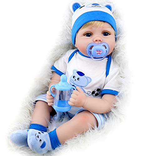 Aori Lifelike Reborn Baby Boy Doll 22 Inch Handmade Weighted Reborn Baby Doll with Bear Toy