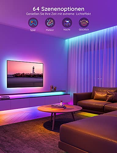Govee LED Strip, RGBIC LED Strip 5 m, Music Sync, Segment Control, Colour Changing, 64 Scene Modes, Controllable via App, for Party, Home, Bedroom, TV