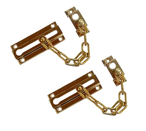 QCAA Solid Brass Chain Door Guard, with 9 Links Steel Chain, Polished Brass US3, 2 Pack
