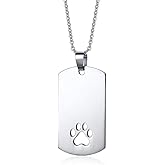 Stainless Steel Paw Print Necklace for Women Men Dog Tag Personalized Polished Cat Pet Pawprint Pendant Charm Chain Minimalist Geometrical Rectangular Necklaces 20 inches