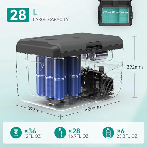 Alpicool 28L Portable Car Fridge, App Control Temperature Setting (-20~20℃), 12V/24V DC 100~240V AC Refrigerator for RV Road Trip, Truck, Classy Style Suits for Outdoor
