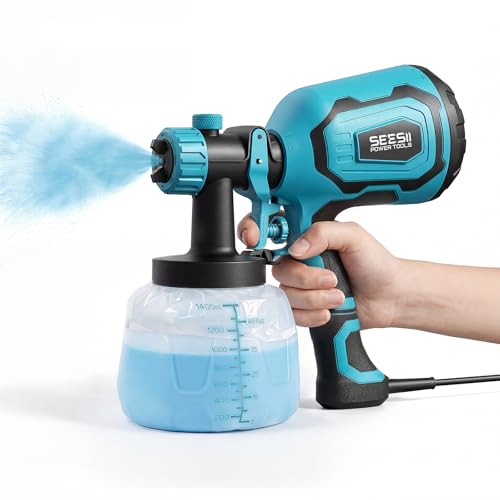SEESII Paint Sprayer,700W HVLP Paint Gun with 5 Paint Bags, 4 Nozzles and 3 Patterns, Easy Clean & Adjustable Flow, Paint Sprayer for House Painting