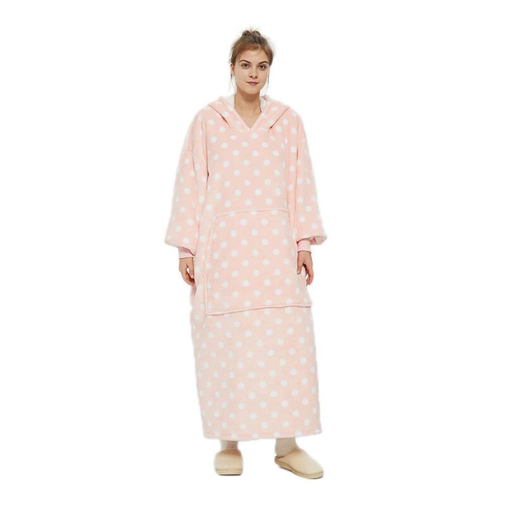 Hoodie Blanket, Oversized Long Blanket Sweatshirt with Soft Sherpa Fleece - Deep Front Pockets -Thick Giant Hooded Robe Pullover, Tv Lazy Proof Warm Wearable Blanket Pajama for Adult Women Men (Pink)