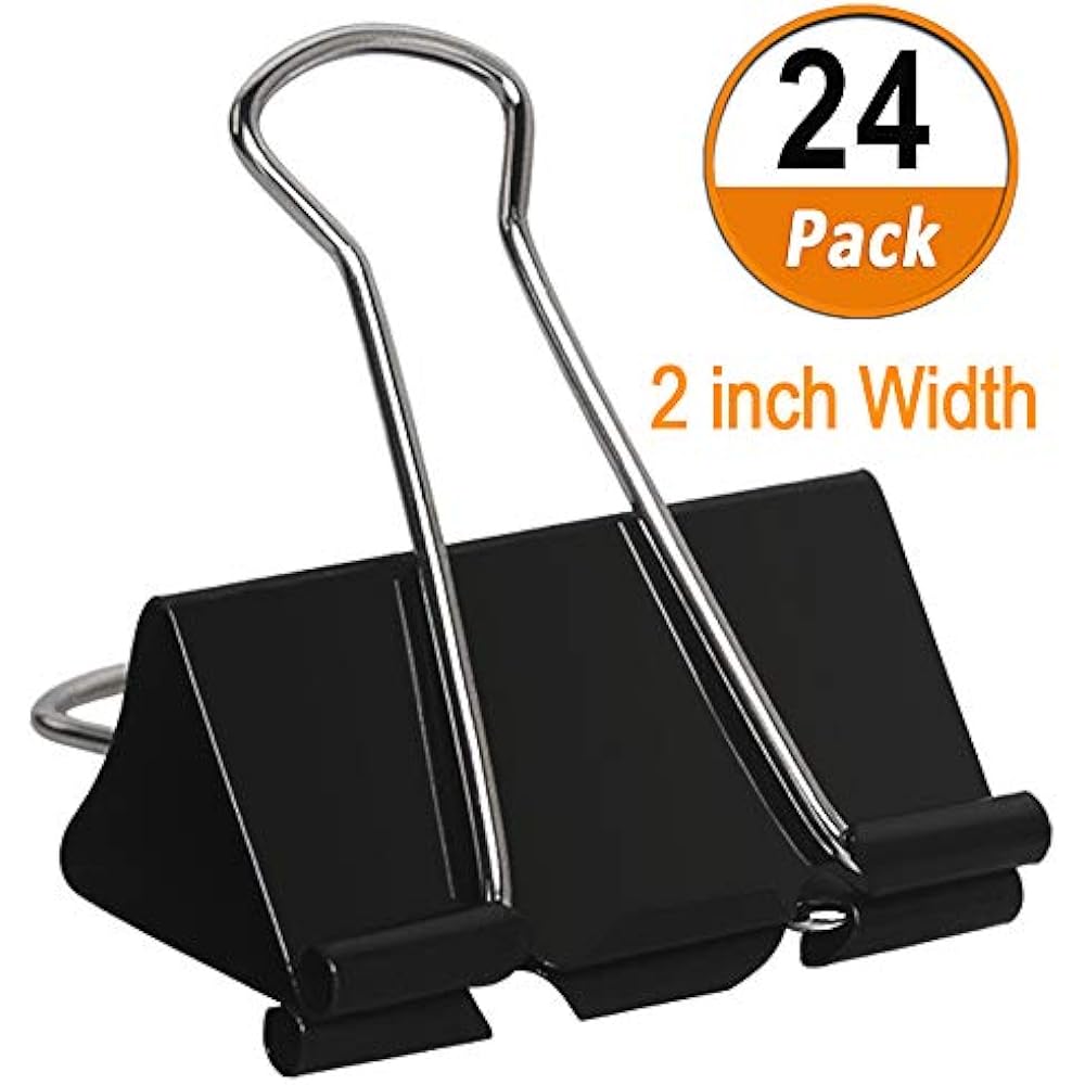 Extra Large Binder Clips 2 Inch Jumbo 24 Pack Big Metal Paper Clamps