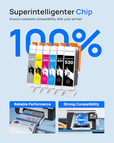 GPC IMAGE 530 531, Ink Cartridges, Compatible for Canon PGI-530 CLI-531 for Canon Pixma TS8750 TS8751, PGI530 CLI531 530XXL 531XXL (6 Pack)