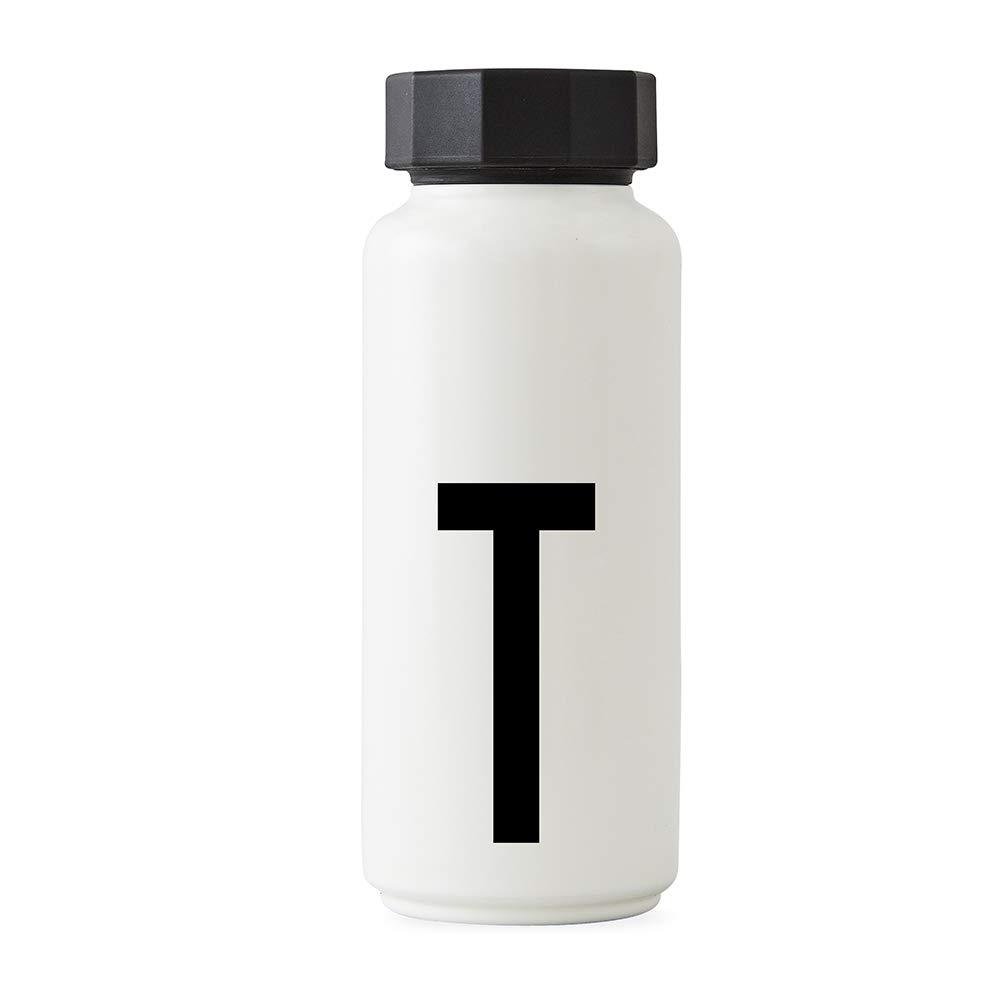 Design Letters Personal Thermo/Insulated Bottle (White) - T - BPA-Free Double Walled Vacuum, Stainless Steel, Nordic Design, Keeps Cold for up to 24 Hrs/Hot up to 12 Hrs, 500 ml, Leak-Proof, 280 g.