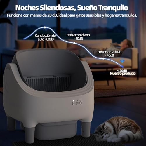KONITILL Arenero para Gato Autolimpiable con Tapa Abierta y Control por App para Múltiples Gatos - Sensores de Seguridad, Control de Olores - Incluye 2 Bolsas Desechables, Bandeja de Desechos Grande