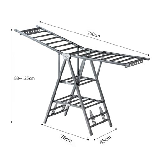 Zucng Folding Clothes Dryer Clothes Drying Rack with 4 Shoe Holder, Foldable 3-Tier Laundry Hanger Free-Standing Dryer Rack 3 Height Adjustable Clothes Drying Rack, Windproof (Grey)