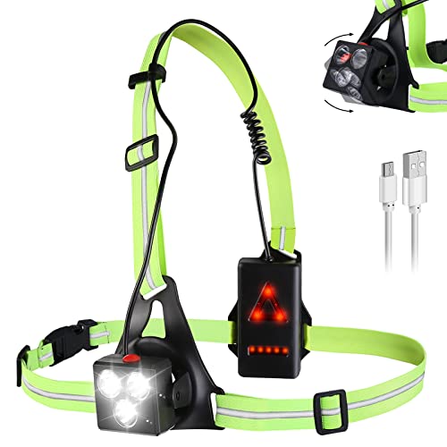 Eclairage de Poitrine pour Course - Lampe de Course à Pied, USB Rechargeable LED Lampe de Poitrine avec 3 modes d\'éclairage et Angle de Faisceau à 120° Lampe Running pour Jogging, Camping, Coureurs