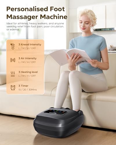 EaseZen Foot Massager Machine with Heat, Shiatsu Foot Massager with Remote, 2026 Upgraded Deep Kneading, for Plantar Fasciitis, Neuropathy, Birthday Gifts for Women Mom Men Dad, Up to Foot Size 14