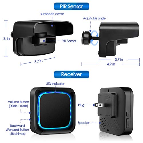 Wireless Driveway Alarm, KINGWANT Driveway Motion Sensor Alarm Long