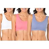 Fruit of the Loom Women's Built-Up Sports Bra, Heather Blue/Popsicle Pink/White - 3 Pack, 34