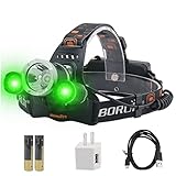 BORUIT RJ-3000 LED Green Headlamp,3 Modes White and