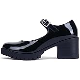 Soda Boxer Women Fashion Mary Jane Style Rounded Chunky Block Lug Sole Heel with Adjustable Strap (Black Patent, us_Footwear_Size_System, Adult, Women, Numeric, Medium, Numeric_6)