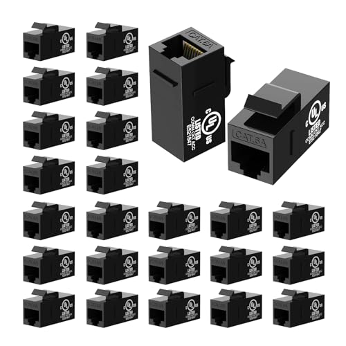 VCE UL Listed CAT 6A Keystone Coupler, UTP 25-Pack RJ45 Keystone Jack Female to Female, Ethernet Coupler for CAT6A/CAT6/CAT5E, Black