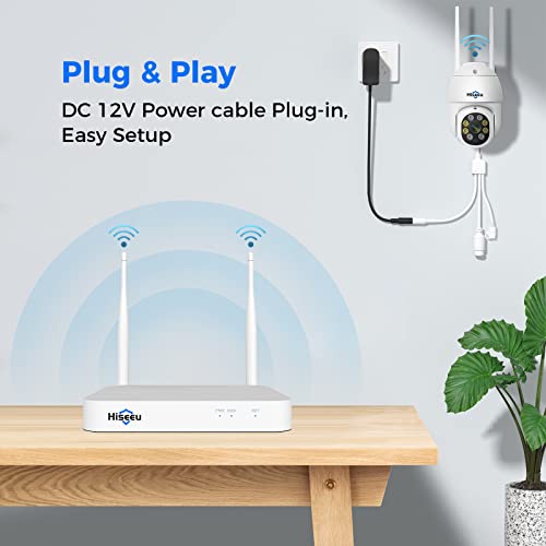 PTZ Camera Wireless System- Hiseeu 3MP Security Camera System Two Way Audio, Auto Tracking, Full Color Night Vision, IP66 Waterproof, Expandable 10CH NVR, 24/7 Record with 1TB Hard Drive
