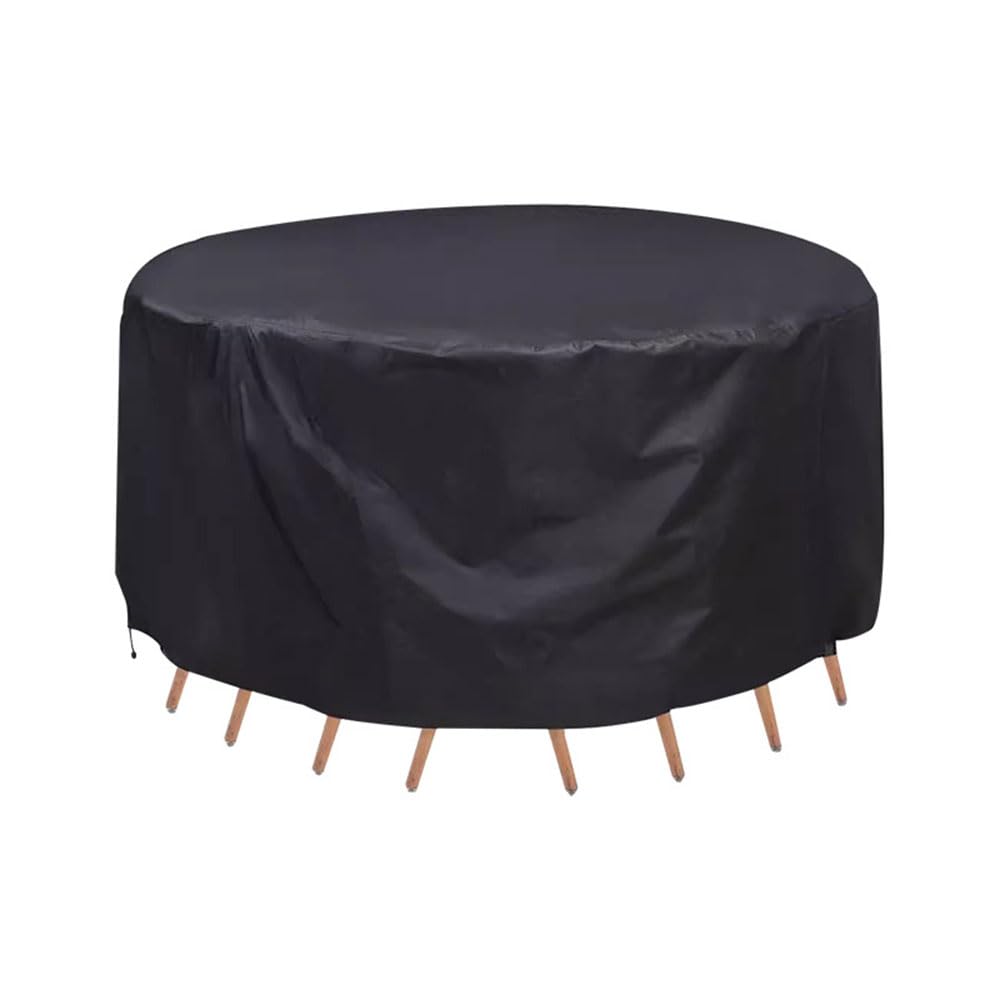 ZONADAH Round Garden Furniture Covers 230x90cm Waterproof Anti-UV Circular Furniture Covers Outdoor Patio Circular Set Cover for Chair Set Black