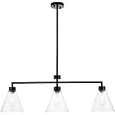 Living District Mera 3-Light Mid-Century Metal Pendant in Black and Clear