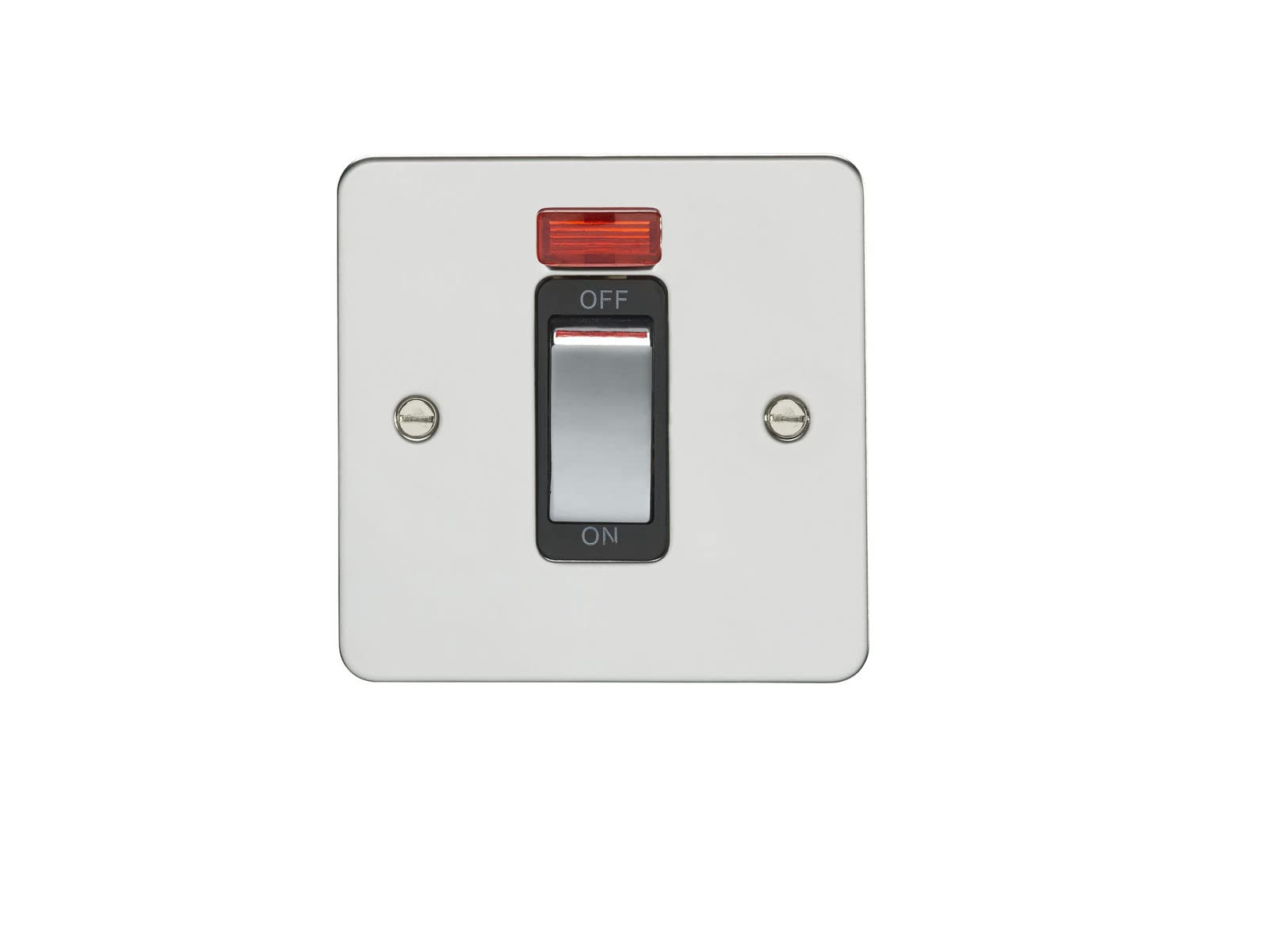 45Amp DP Cooker Switch with Neon Single Enhance Flat Polished Stainless Steel Plate Matching Rocker Black Trim