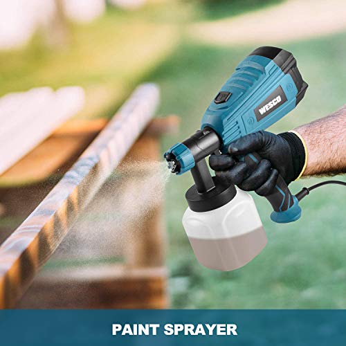 Paint Sprayer, WESCO 500W Electric Paint Spray Gun with 3 Nozzles(1.5/1.8/2.0mm), 800ml/min Max Air Volume Flow, 80 DIN-s, 800 ml Paint Container for Wall Varnishes, Glazes and Fence Spray/WS5585