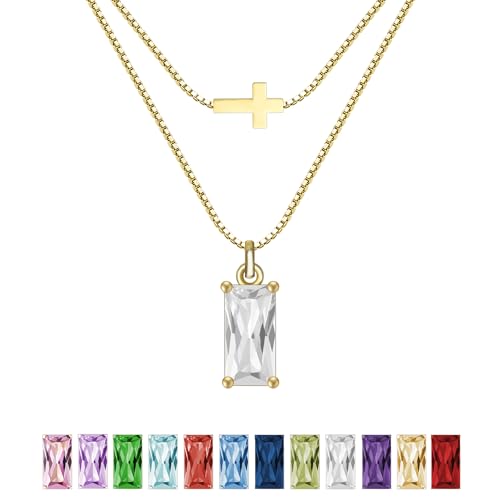 SILANER Emerald Birthstone Necklace for Women 14K Real Gold Plated Dainty Cross Pendant Cubic Zirconia Charm Chain Necklace Birthday Gifts for Women Jewelry