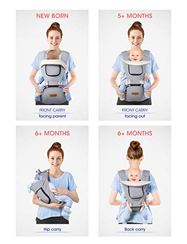OMORC Baby Carrier, 9-in-1 Convertible Infant carrier, Support 45 lbs,Baby Holder Hip Seat Carrier Waist Stool, Pure Cotton & Breathable Mesh & Adjustable Front Back Soft Child Carrier