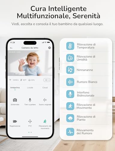 GHB WiFi Video and Audio Baby Monitor with App, 5 Inch IPS Monitor, 2K Camera, 350°/65° PTZ, 3000mAh, Motion Detection/Plant/Temperature, Night Vision