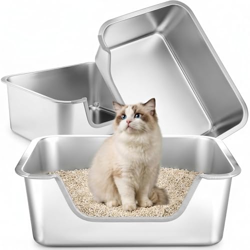 3 Pack Stainless Steel Cat Litter Box Low Entry, 17.7 x 13.8 x 5.9 Inch at Amazon
