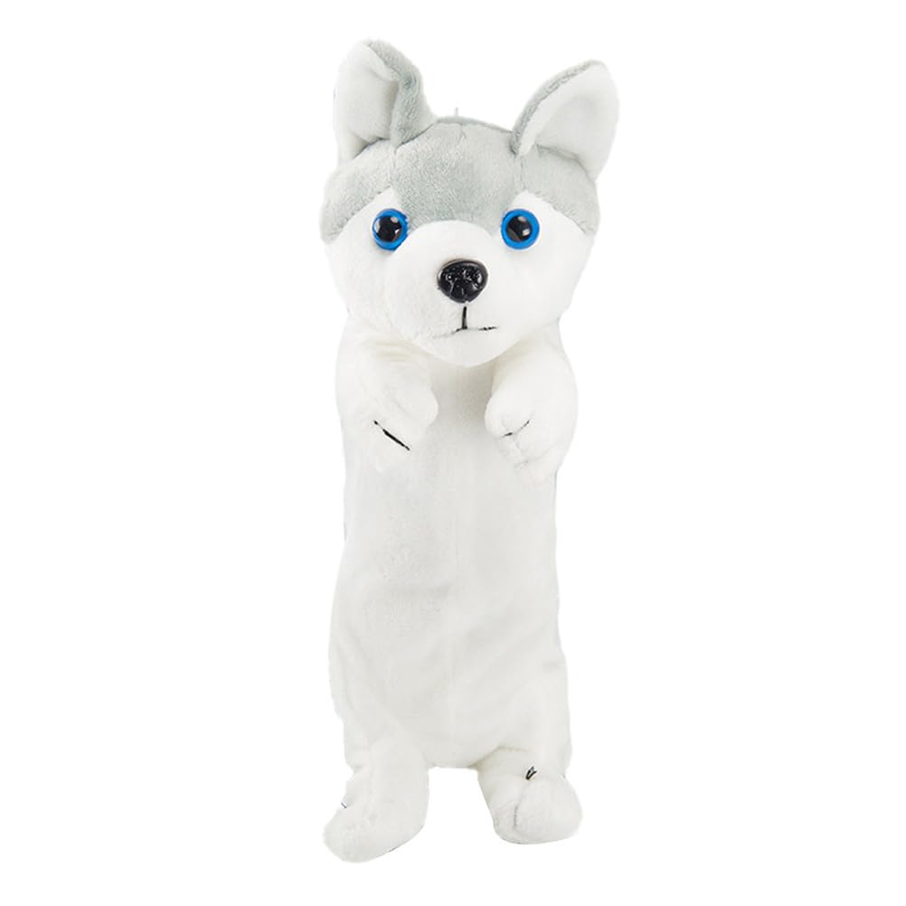 NUOBESTY Plush White Dog Pencil Case - Soft Animal Stationery Bag for Kids, Students, and Adults - 20Cm Portable Multi-Use Pouch for School Supplies and Makeup