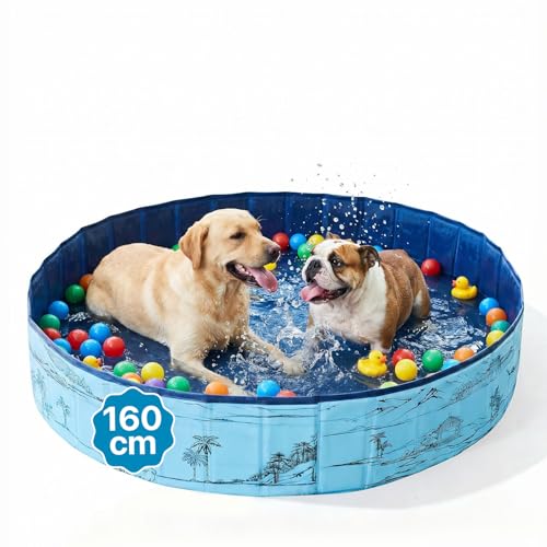 JEASONG Foldable Paddling Pool for Dogs, Thickened Anti-Scratch PVC Garden Dog Bath Swimming Pool, Non-Slip Outdoor Summer Water Play Pool for Dog, Small Medium Large Dog Pool (160x30cm)
