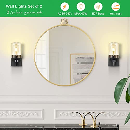 Redare Wall Lamps Set of 2,Wall Sconces Lighting,Bathroom lights,Wall Light Indoor,Matte Black Vanity Lights with Clear Glass Shade,Modern Wall Led Lamp for Bedroom,Bathroom,Hallway(Black, Set of 2)
