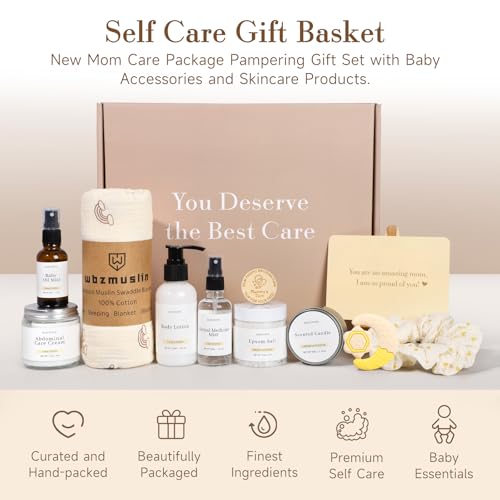 New Mom Gifts, 11 Luxury New Mom Care Package After Baby, Pregnancy Gifts for Expecting Mom To Be, Postpartum Gifts Basket with New Mommy and Baby Essentials for Baby Shower, First Time Mom (Yellow)