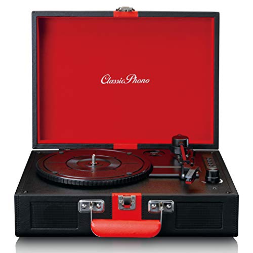 Lenco TT-110 Classic Phono Turntable - Platinum - 33, 45 & 78 RPM - Bluetooth - Belt Transmission - 2 Speakers - Aux-In, RCA Out, 3.5 mm - Black/Red