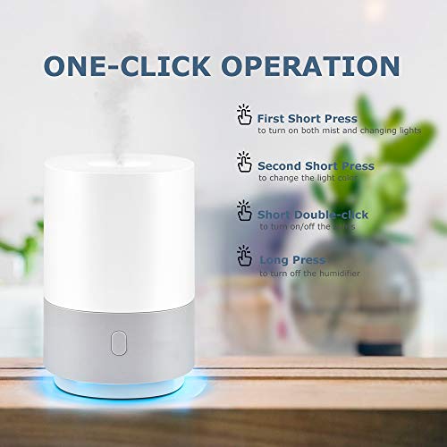 Essential Oil Diffuser Humidifier 100ML, Small Cool Mist Humidifier, USB Powered Essential Oils Diffuser with 7-Color Mood Lights, Mini Air Humidifier Vaporizer with Auto Shut Off Function, Gift Idea
