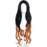 FALAMKA Long Wavy Black Orange Wig Anime Cosplay Wig Costume Halloween