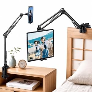 タブレット スタンド 寝ながら タブレット アーム 4〜15.6インチ対応 炭素スチール製 360°回転 折りたたみ ベッド用 ホルダー iPad対応