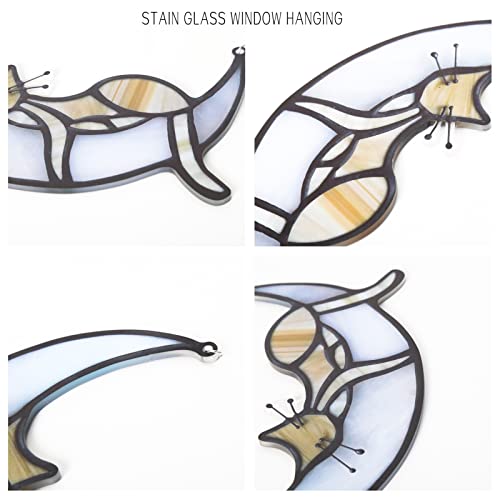 Orange Tabby Cat Decor, 2 Pcs Cat Decor Suncatcher, Window Suncatcher Cat on Moon Memorial Gifts Gifts for Cat Lovers