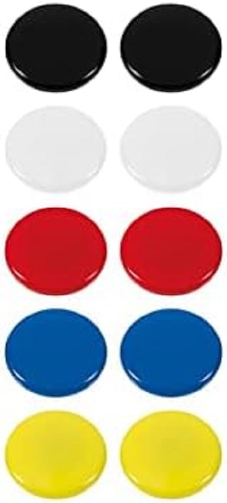 Westcott E-10822 00 Adhesive Magnets Pack of 10 30 mm Round Each 2 White/Black/Red/Blue/Yellow