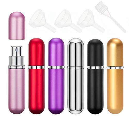 6pcs Bouteille Vaporisateur de Parfum, Mini Portable Bouteille Atomiseur Pulvérisation Flacon de Parfum Rechargeable pour Homme & Femme avec Entonnoir et Pipette, 6ml