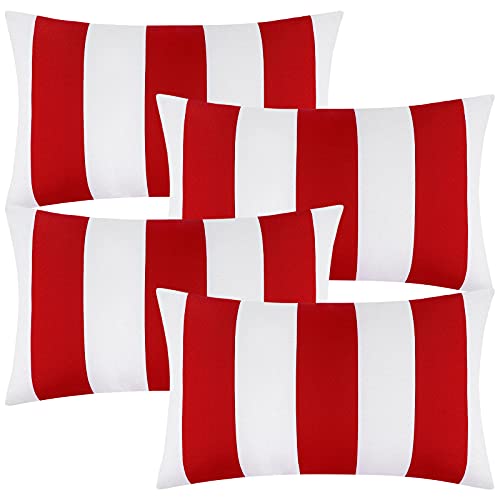 ANECO Pack of 4 Waterproof Pillow Covers Outdoor Throw Pillowcases Square Garden Cushion Case for Home, Garden, Patio, Red, 12 x 20 Inches