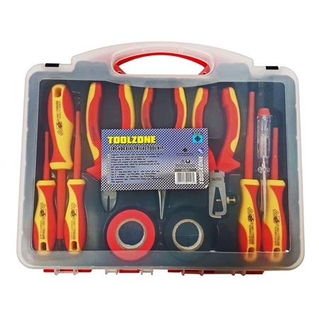 Toolzone 11Pc Vde Electricians Tool Kit, Screwdrivers, Plier 6" Long Nose, Side Cut & Wire Stripper.