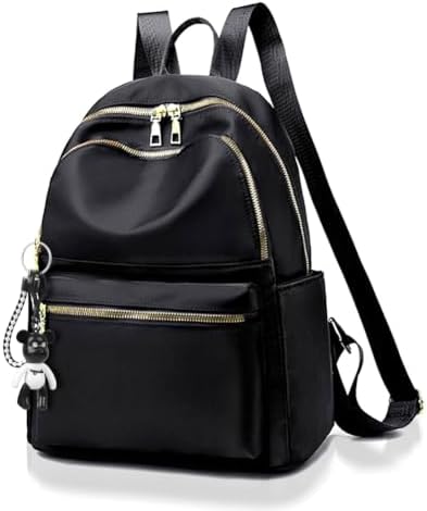 Mochila feminina, mochila de moda para mulheres, mochila casual leve de nylon, mochila escolar, mochila anti-roubo para mulheres e raparigas, preta, 32 * 25 * 11cm