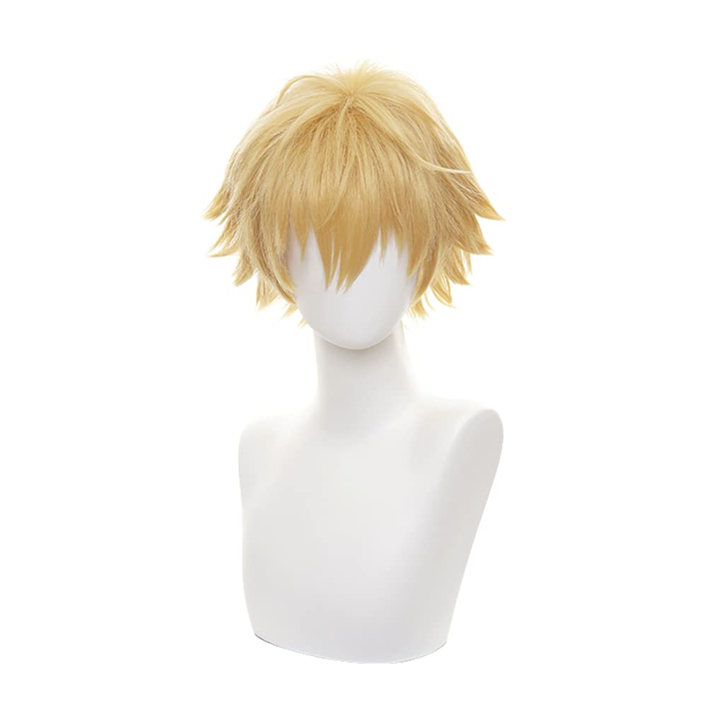Anime Cosplay Wig for Chainsawman Denji Cosplay Wig Yellow Curly Short Wigs for Men + Free Wig Cap
