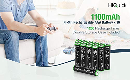 HiQuick 16 Counts Rechargeable Batteries AAA 1100mAh High Capacity Performance 1.2V, Per-Charged Ni-MH AAA Battery