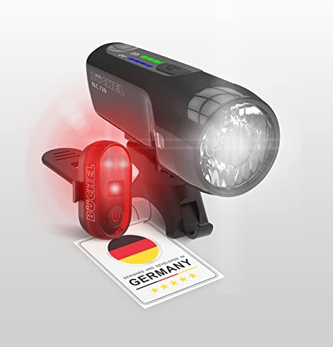 Büchel BLC 720 Fahrradlichter Set I 70/30/15 Lux I StVZO zugelassen mit bis zu 14h Akkulaufzeit I Aufladbares Fahrrad licht LED für vorne + hinten I Rücklicht fahrrad, fahrradlicht vorne I Micro-USB