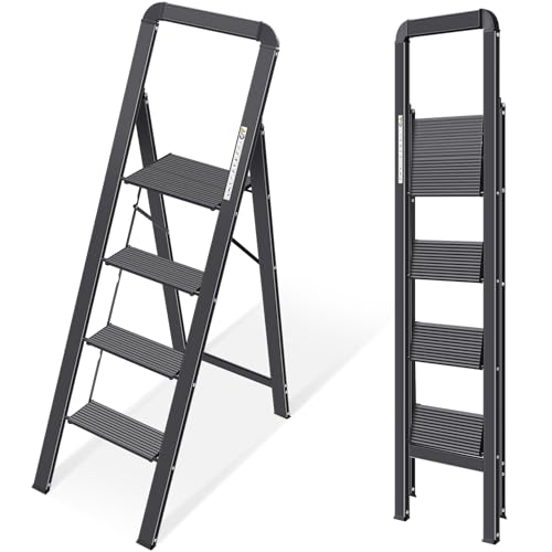 KINGRACK Leiter Aluminium, Trittleiter 4 Stufen Klappbar, Leicht